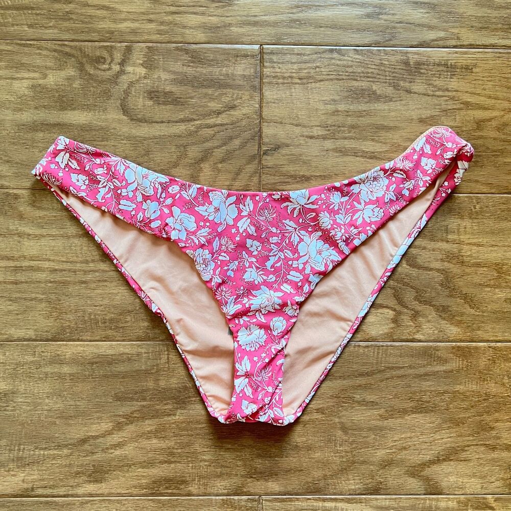 NWT J.Crew Curved Waist Cheeky Bikini Bottom in Tossed Floral Size XL Pink